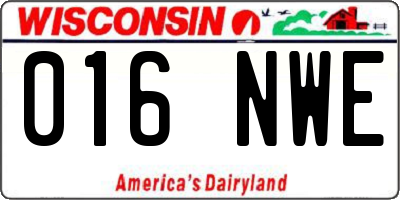 WI license plate 016NWE