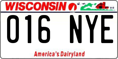 WI license plate 016NYE