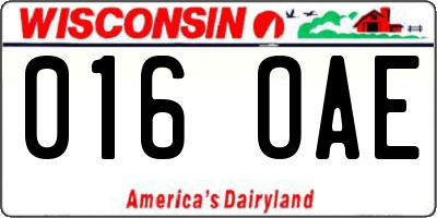 WI license plate 016OAE
