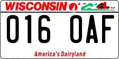 WI license plate 016OAF