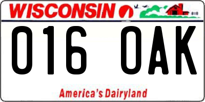 WI license plate 016OAK