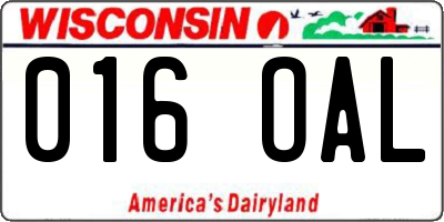 WI license plate 016OAL
