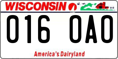 WI license plate 016OAO
