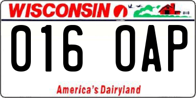 WI license plate 016OAP