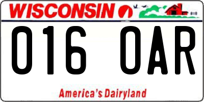 WI license plate 016OAR
