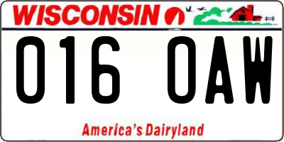 WI license plate 016OAW