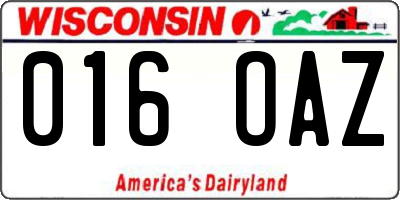 WI license plate 016OAZ