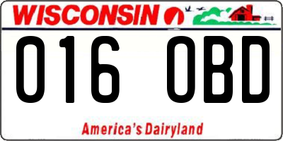 WI license plate 016OBD