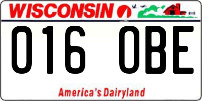 WI license plate 016OBE