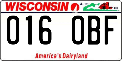 WI license plate 016OBF
