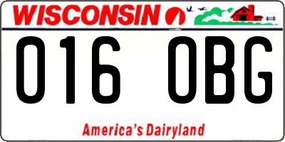 WI license plate 016OBG