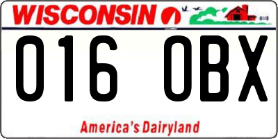 WI license plate 016OBX