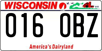 WI license plate 016OBZ