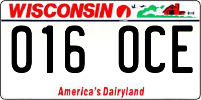 WI license plate 016OCE