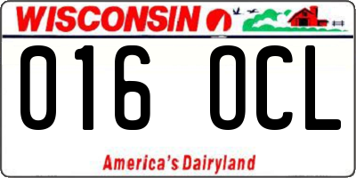 WI license plate 016OCL