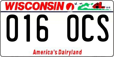 WI license plate 016OCS