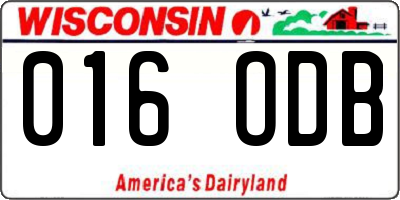 WI license plate 016ODB