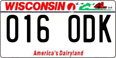 WI license plate 016ODK