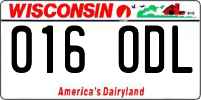 WI license plate 016ODL