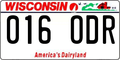 WI license plate 016ODR