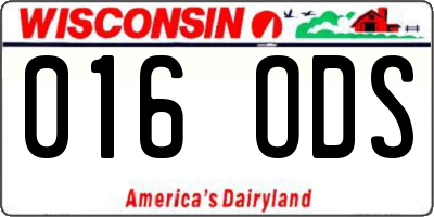 WI license plate 016ODS