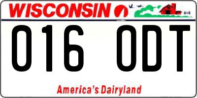 WI license plate 016ODT
