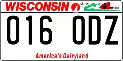 WI license plate 016ODZ
