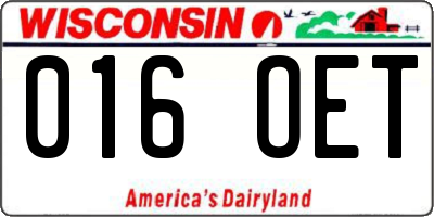 WI license plate 016OET