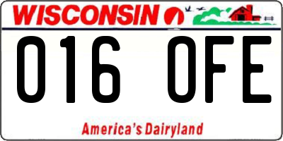 WI license plate 016OFE