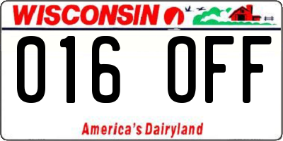 WI license plate 016OFF