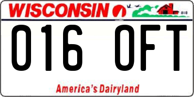 WI license plate 016OFT