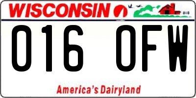 WI license plate 016OFW