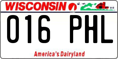 WI license plate 016PHL