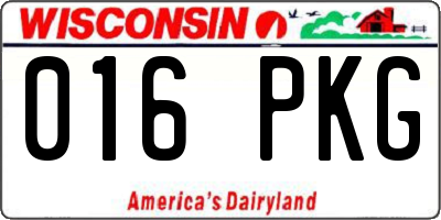 WI license plate 016PKG