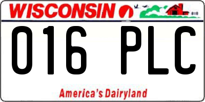 WI license plate 016PLC