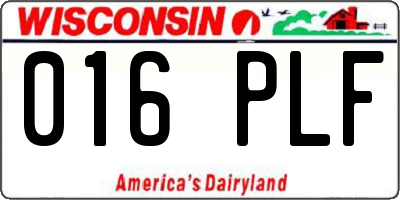 WI license plate 016PLF