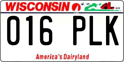 WI license plate 016PLK