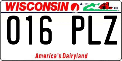 WI license plate 016PLZ