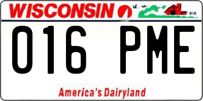 WI license plate 016PME