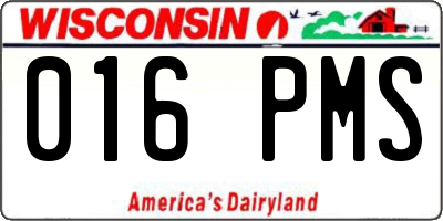 WI license plate 016PMS