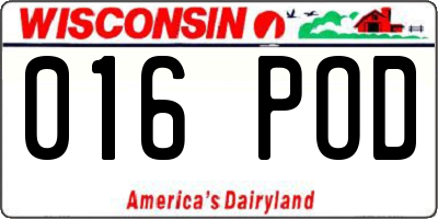WI license plate 016POD