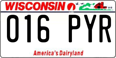 WI license plate 016PYR