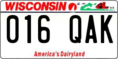 WI license plate 016QAK