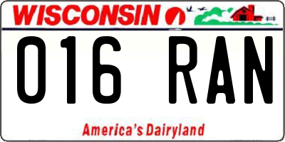 WI license plate 016RAN