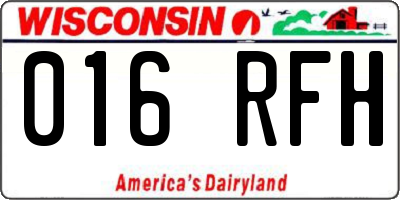 WI license plate 016RFH