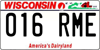 WI license plate 016RME