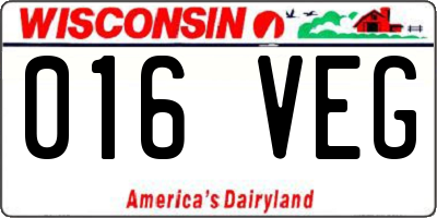 WI license plate 016VEG