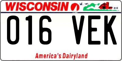 WI license plate 016VEK