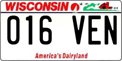 WI license plate 016VEN