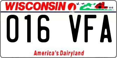 WI license plate 016VFA